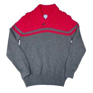 Gap Shawl Collar Sweater Kids 5 Red Gray Colorblock Cotton Knit Classic Preppy